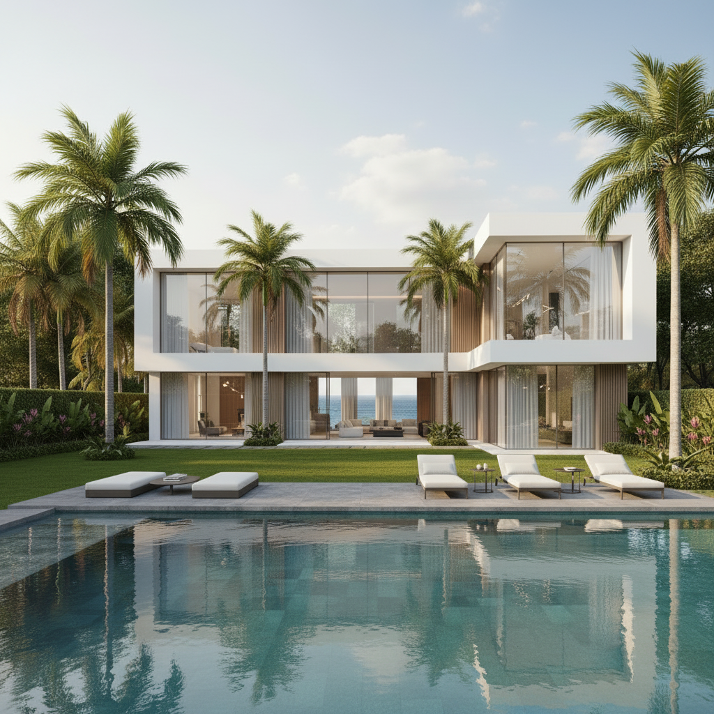Villa contemporaine avec piscine et palmiers